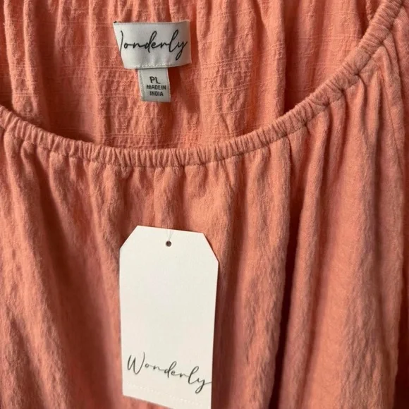 Women’s NWT Wonderly Peach Short Sleeve Blouse Petite Large - Picture 2 of 5